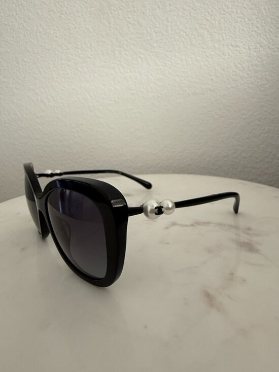 Authentic Chanel oversized cat-eye sunglasses, black, pearl + CC logo main image 8